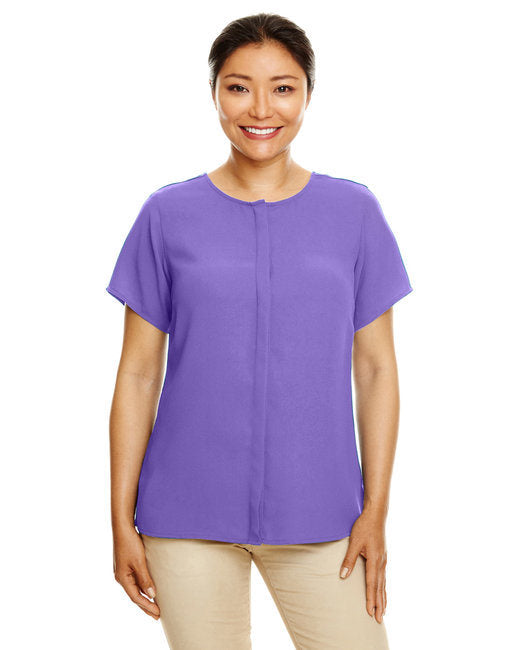 Ladies' Perfect Fit™ Short-Sleeve Crepe Blouse - BLACK - XS