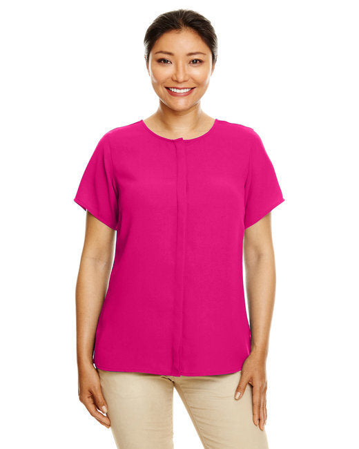 Ladies' Perfect Fit™ Short-Sleeve Crepe Blouse - BLACK - XS