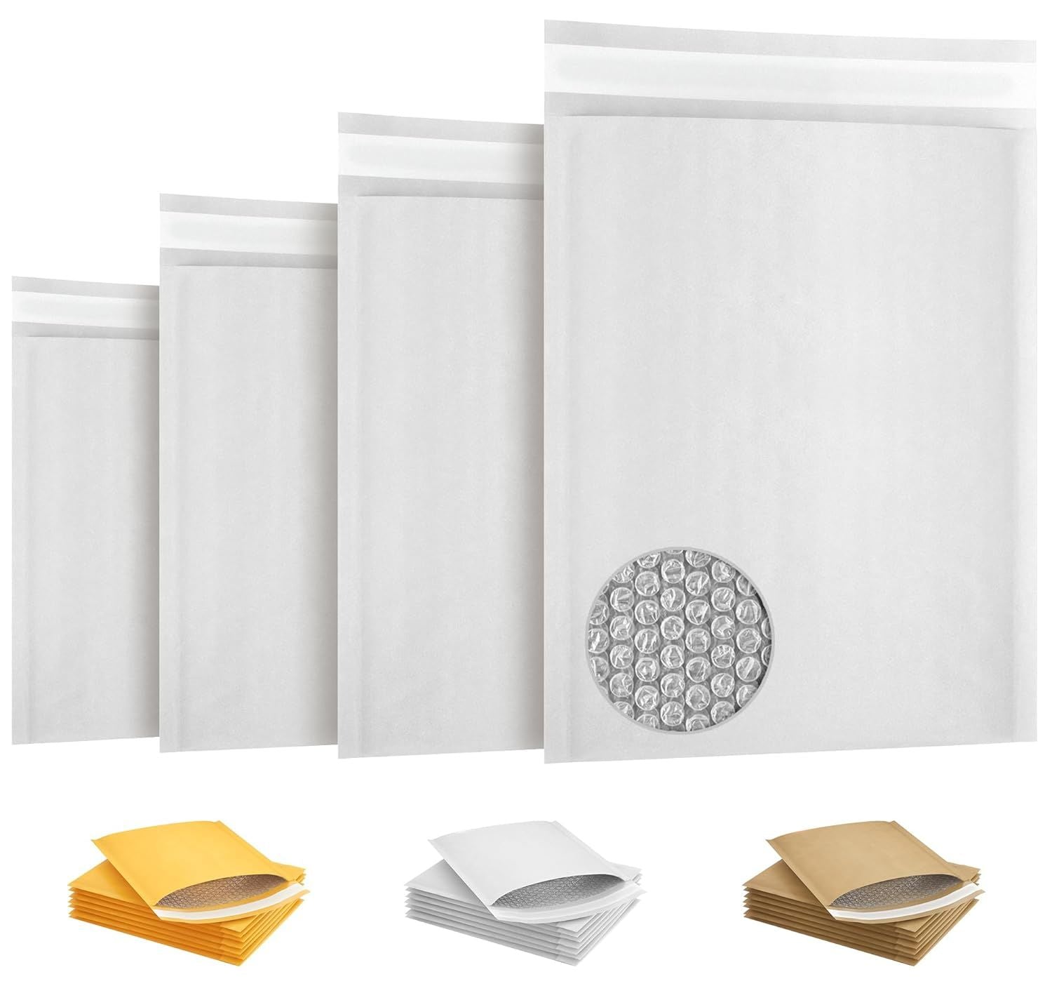 Pack of 5 White Shipping Envelopes 12.5 x 18 Bubble Mailer 12 1/2 x 18 Kraft Paper Bubble Mailers. Peel and Seal Padded Envelopes for Bulk Mailing Shipping Packing and Packaging