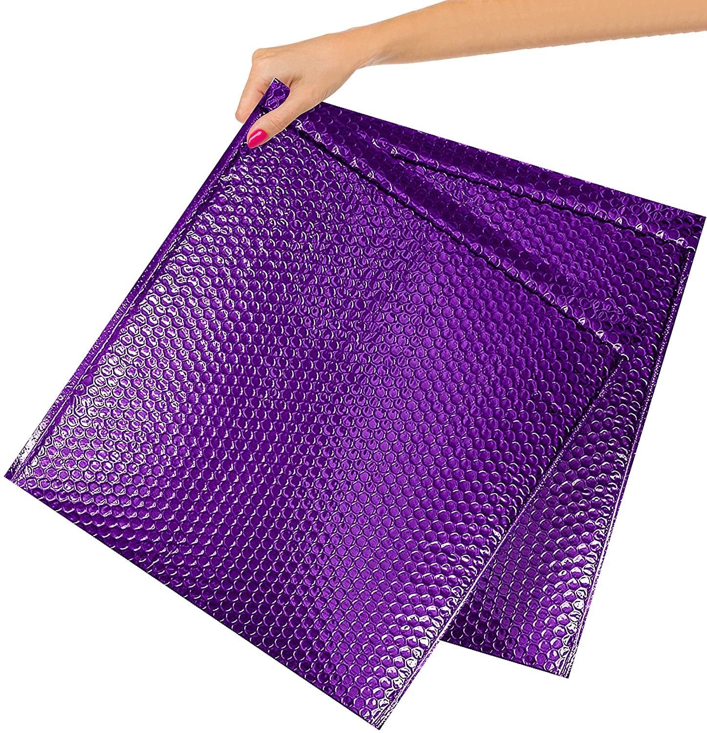 Metallic Purple Bubble Mailers 15 x 17; Poly Padded Envelopes Pack of 10; Self Adhesive Padded Shipping Envelopes; Peel and Seal Mail Bubble Envelopes; Water-Resistant Bubble Padded Mailers