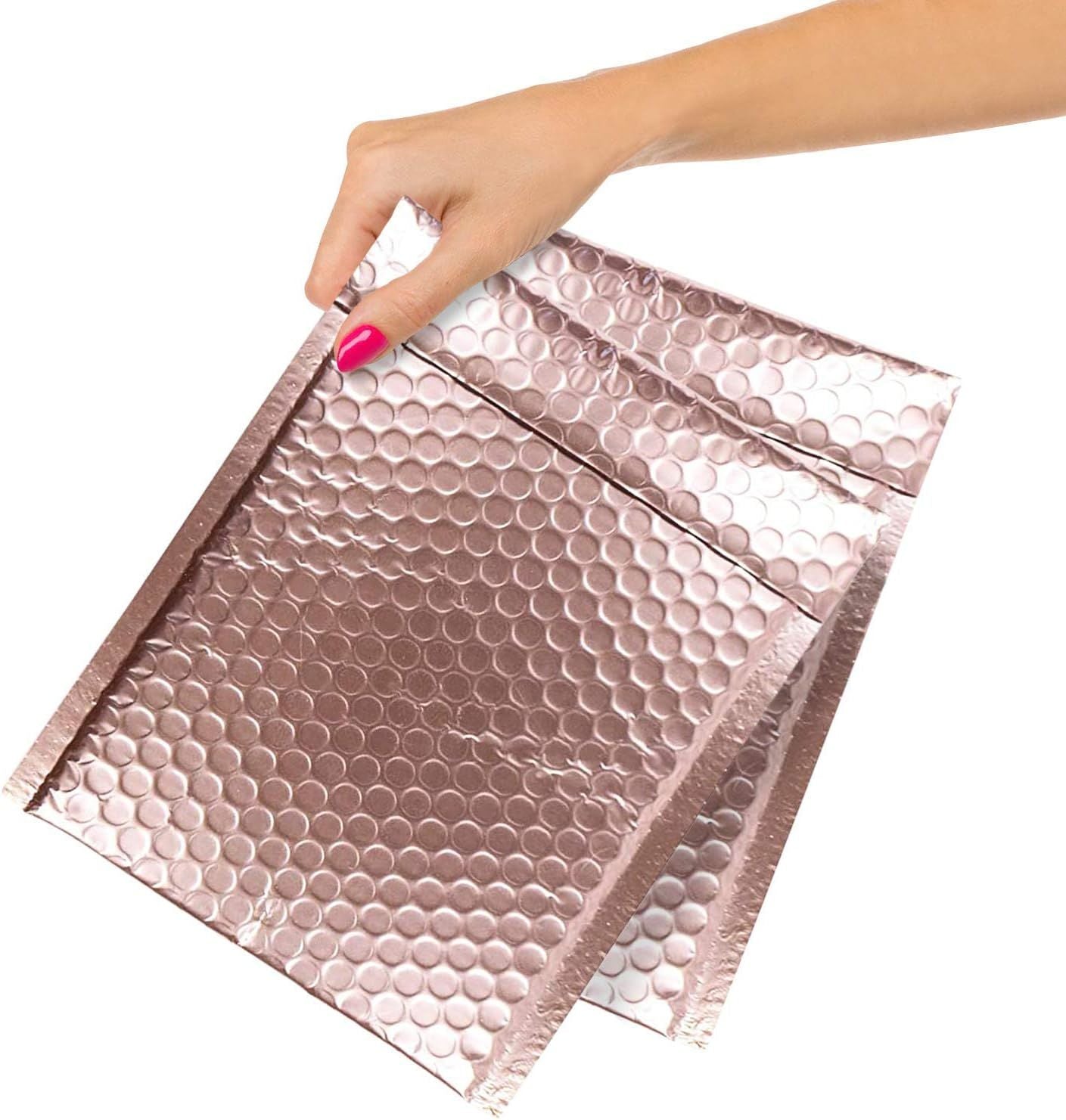 Metallic Rose Gold Bubble Mailers 6.5 x 9; Poly Padded Envelopes Pack of 100; Self Adhesive Padded Shipping Envelopes; Peel and Seal Mail Bubble Envelopes; Water-Resistant Bubble Padded Mailers