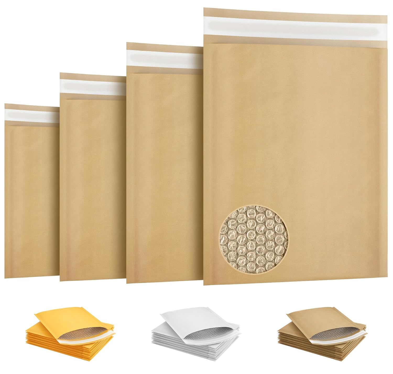 Pack of 50 Natural Brown Bubble Mailers 4 x 7 Kraft Paper Cushion Padded Envelopes 4x7 Shipping Bags with Peel and Seal for Mailing Packing and Packaging Supplies; Pouch Bags with Cushioning