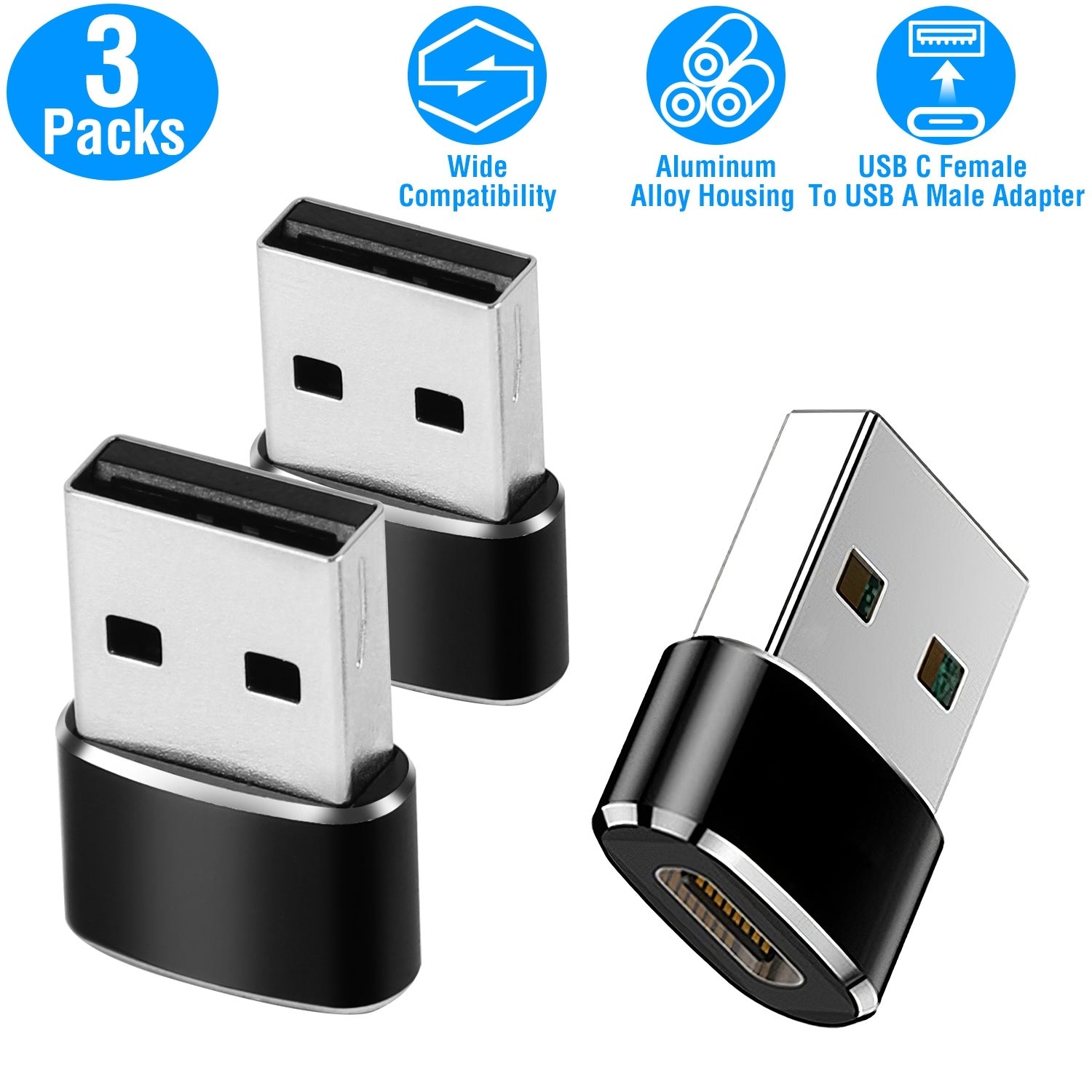 3 Packs USB C Type-C Female to USB Type A Male Port Converter Adapter Connector