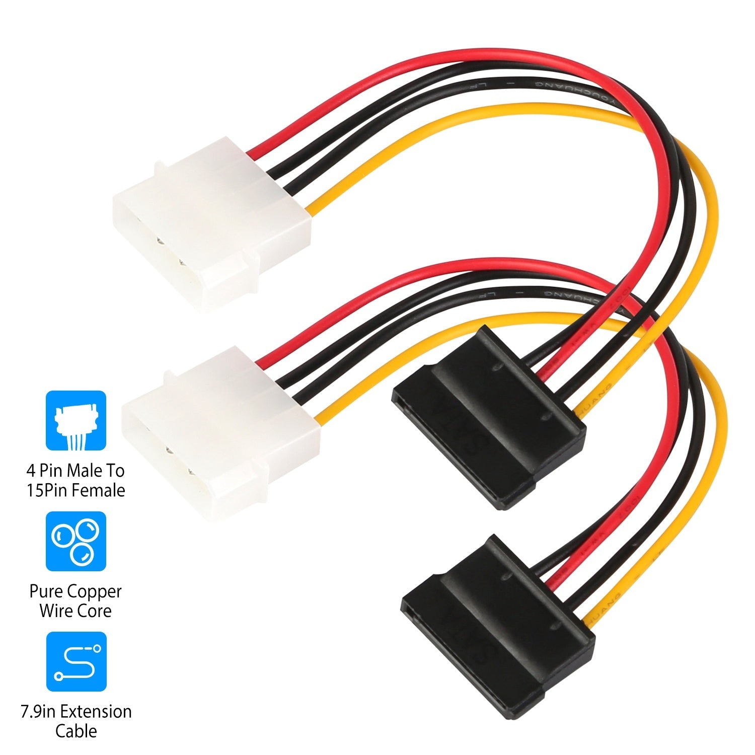 2 Packs 4 Pin Male To 15Pin Female Data Cable Adapter