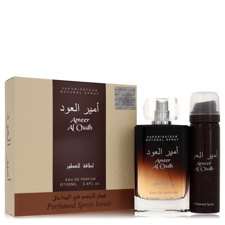 Ameer Al Oudh by Lattafa Gift Set - 3.4 oz Eau De Parfum Spray + 1.7 oz Perfumed Spray