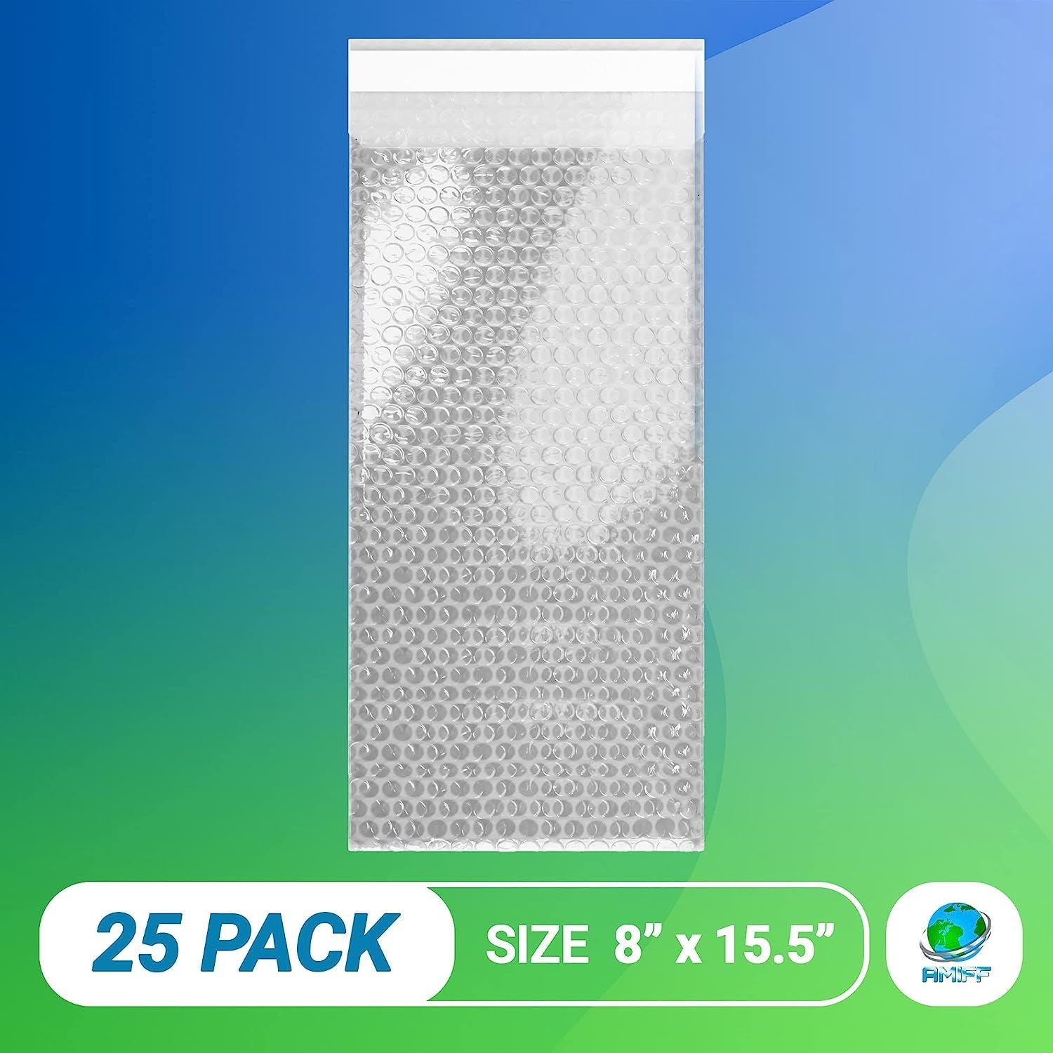 Pack of 25 Clear Bubble Out Bags 8 x 15.5 Padded Cushioned Pouches 8 x 15 1/2 Waterproof Poly Mailing Bags with Self-Sealing for Shipping Packing and 