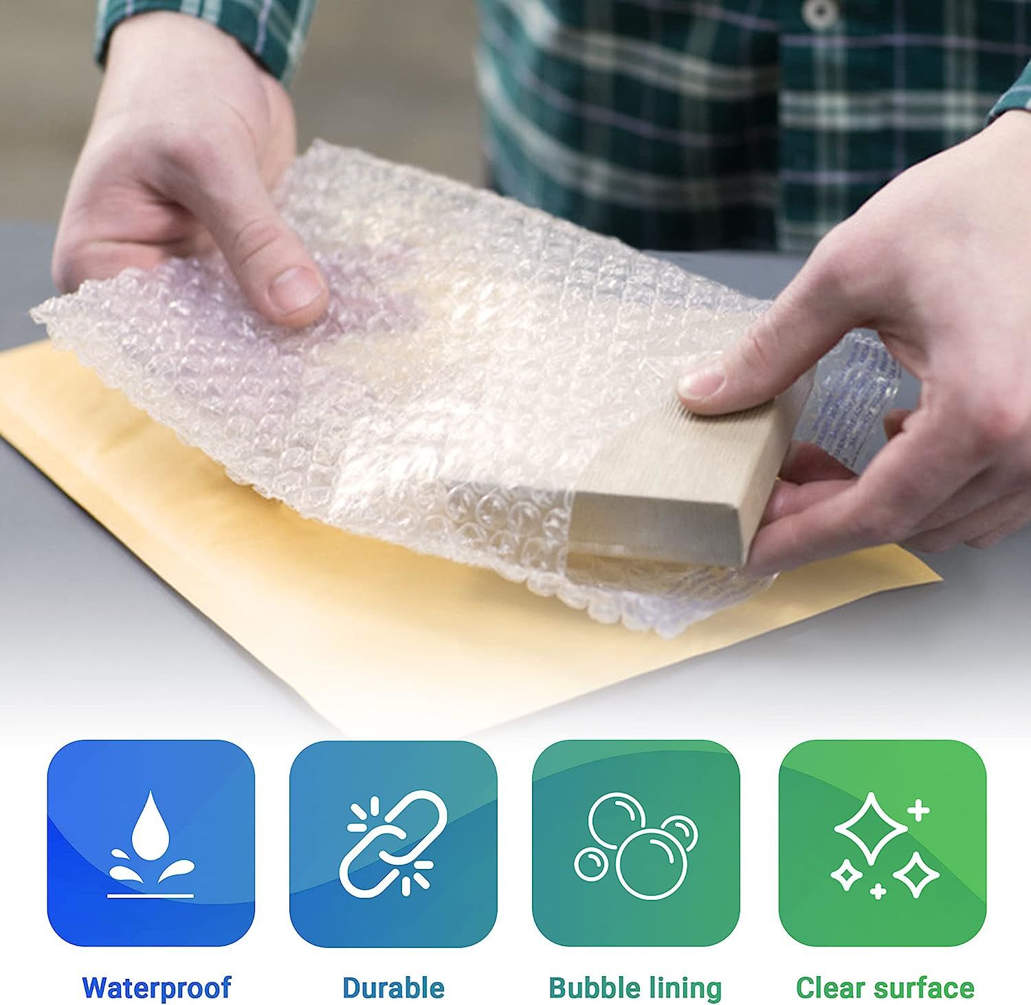 Pack of 25 Clear Bubble Out Bags 8 x 15.5 Padded Cushioned Pouches 8 x 15 1/2 Waterproof Poly Mailing Bags with Self-Sealing for Shipping Packing and 