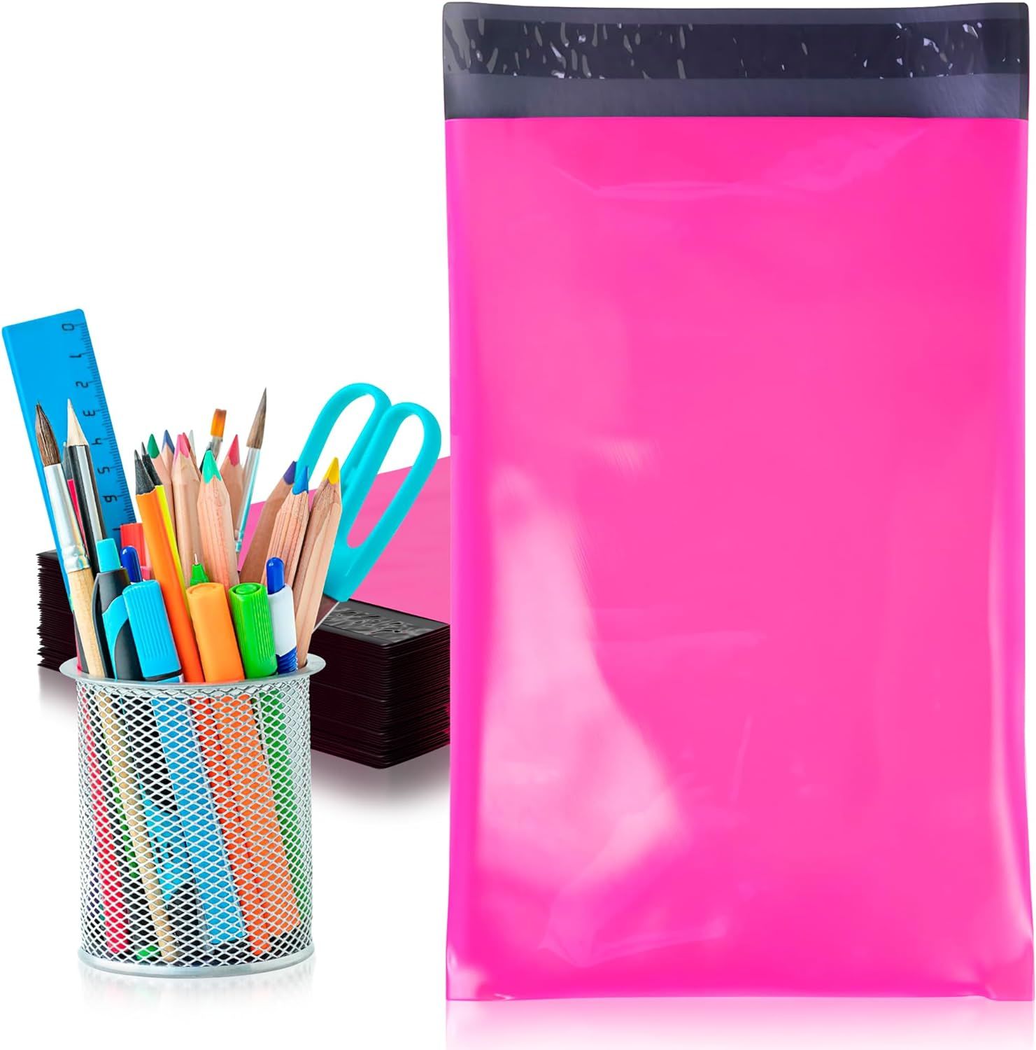 Pack of 100 Poly Mailers 6x9 Shipping Bags 6 x 9 Hot Pink Mailing Bags 2 mil Thick with Peel and Seal; Waterproof Lightweight Wrapping; Packing; Packaging