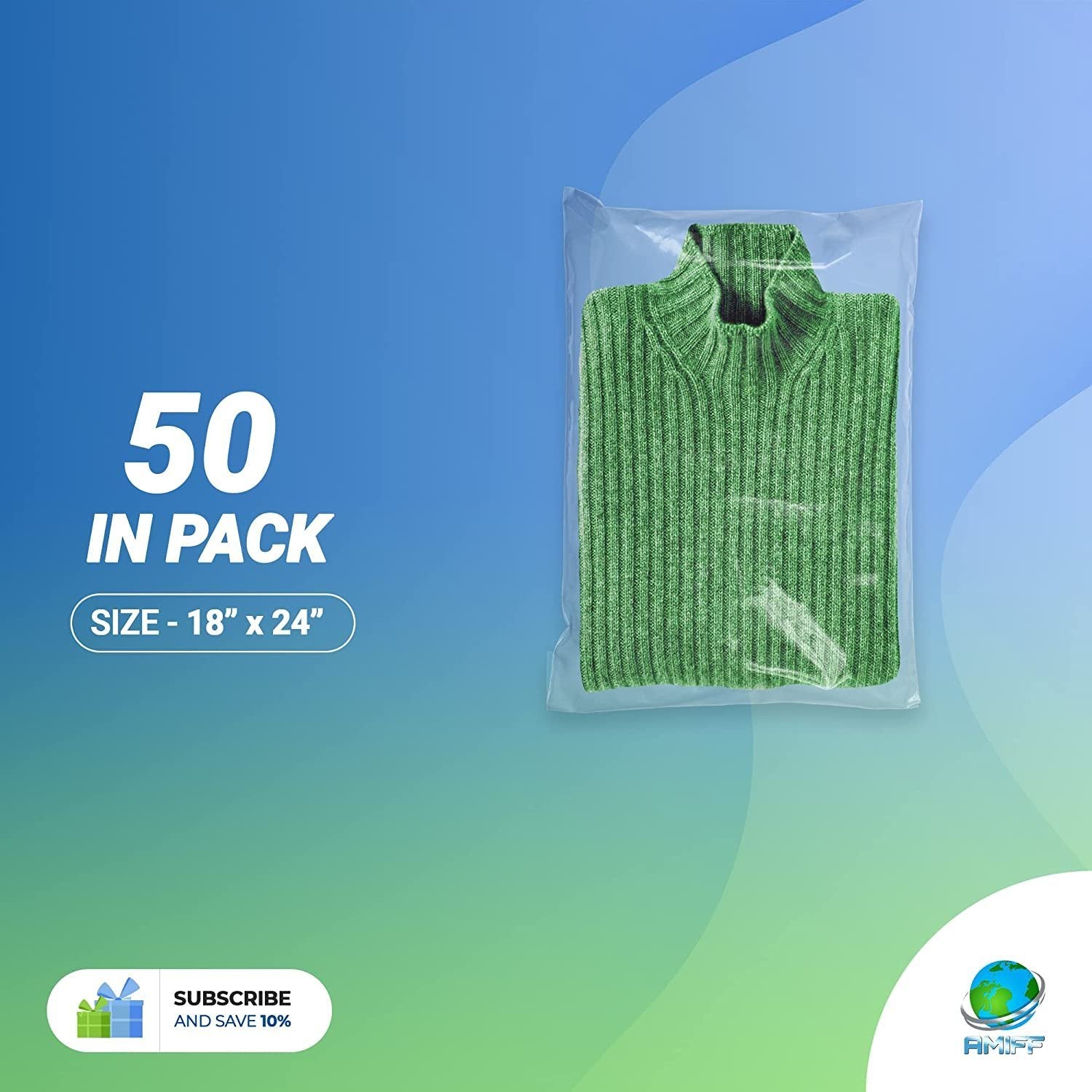 Clear Poly Bags 18" x 24"; Pack of 50 Clear Packaging Bags for Small Business; Non-Sticky 2 Mil Poly Bag; No Print Plastic Bags for Packaging Products
