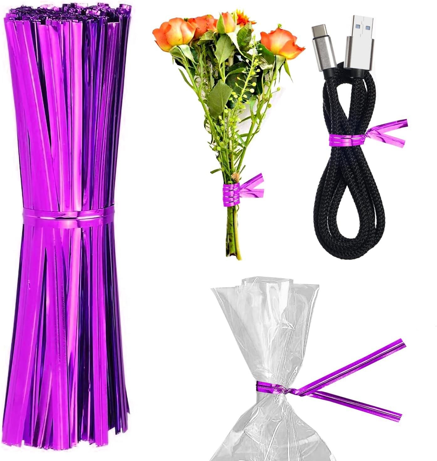 1000 Pack of Glossy Purple Twist Ties. 4" Bag Ties by Amiff. Foil Twist Ties for Cellophane Bags and Party Bags. Foil Coated Ties. Bendable Multi-Function Strong Wire Ties for Tying Gift