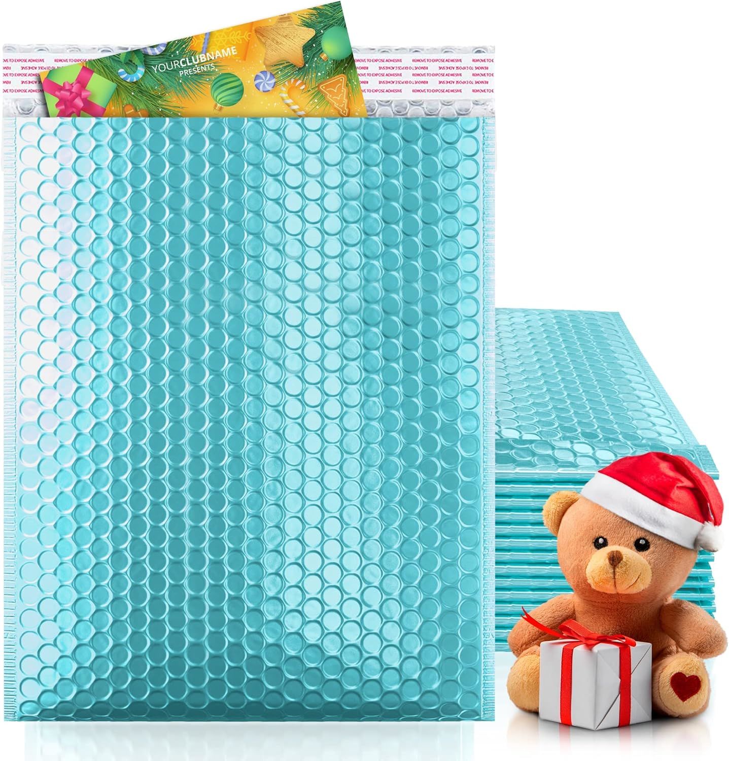 Metallic Ice Blue Bubble Mailers 8.5 x 11; Poly Padded Envelopes Pack of 25; Self Adhesive Padded Shipping Envelopes; Peel and Seal Mail Bubble Envelopes; Water-Resistant Bubble Padded Mailers