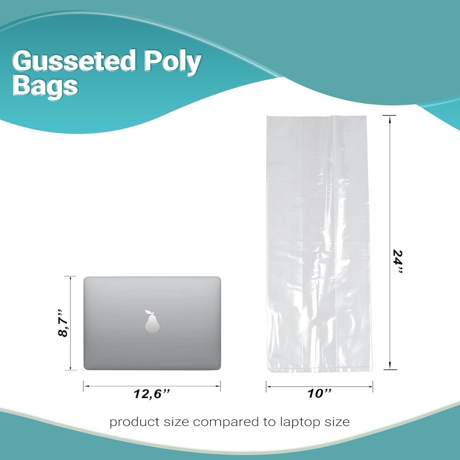 Pack of 100 Clear Gusseted Poly Bags 10 x 8 x 24 Clear Polyethylene Bags 10x8x24 Expandable 1 Mil Ultra Thin Bags for Industrial Food Service Health N