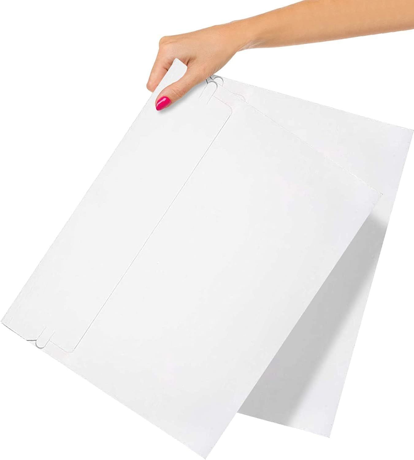 Rigid Mailers 12.75" x 9.5"; Pack of 10 White Cardboard Envelope Mailers; Self-Sealing Hard Shipping Envelopes; Double Wall Cardboard Mailers; Recyclable Stay Flat Mailers; Sturdy Kraft Mailers