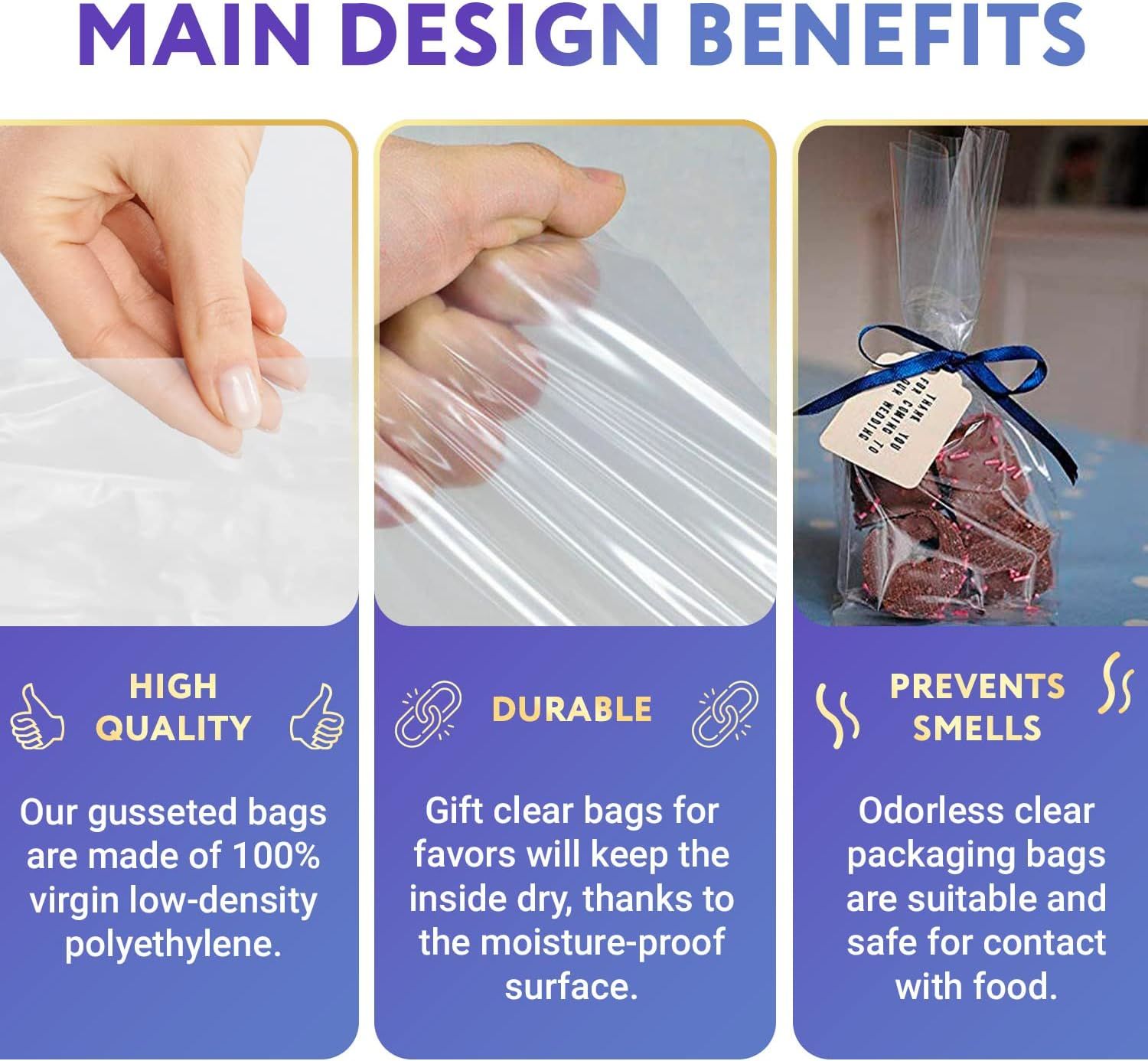 Pack of 50 Gusseted Poly Bags 6 x 3 x 15. Clear Polyethylene Bags 6x3x15 Thickness 1 Mil. Expandable Side Gusset Bags. Ultra Thin Bags for Industrial;