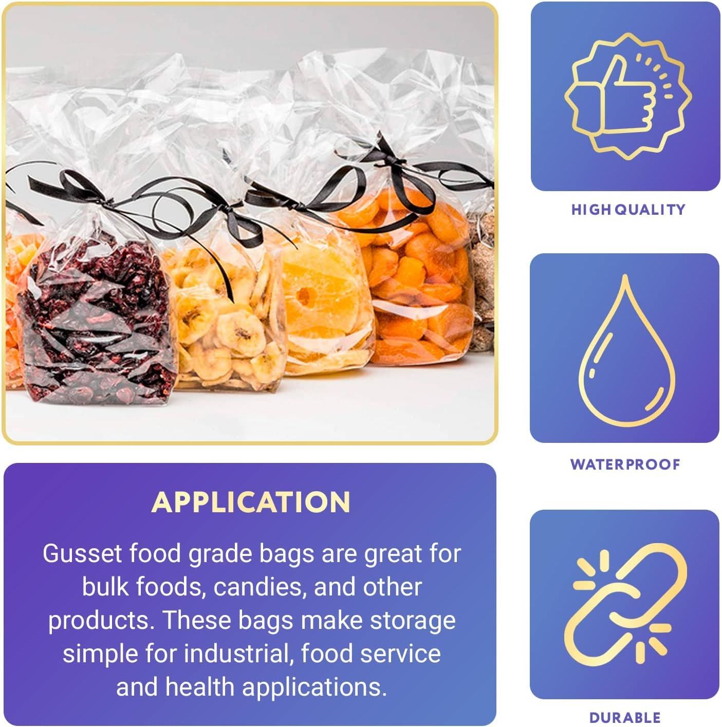 Pack of 50 Gusseted Poly Bags 6 x 3 x 15. Clear Polyethylene Bags 6x3x15 Thickness 1 Mil. Expandable Side Gusset Bags. Ultra Thin Bags for Industrial;