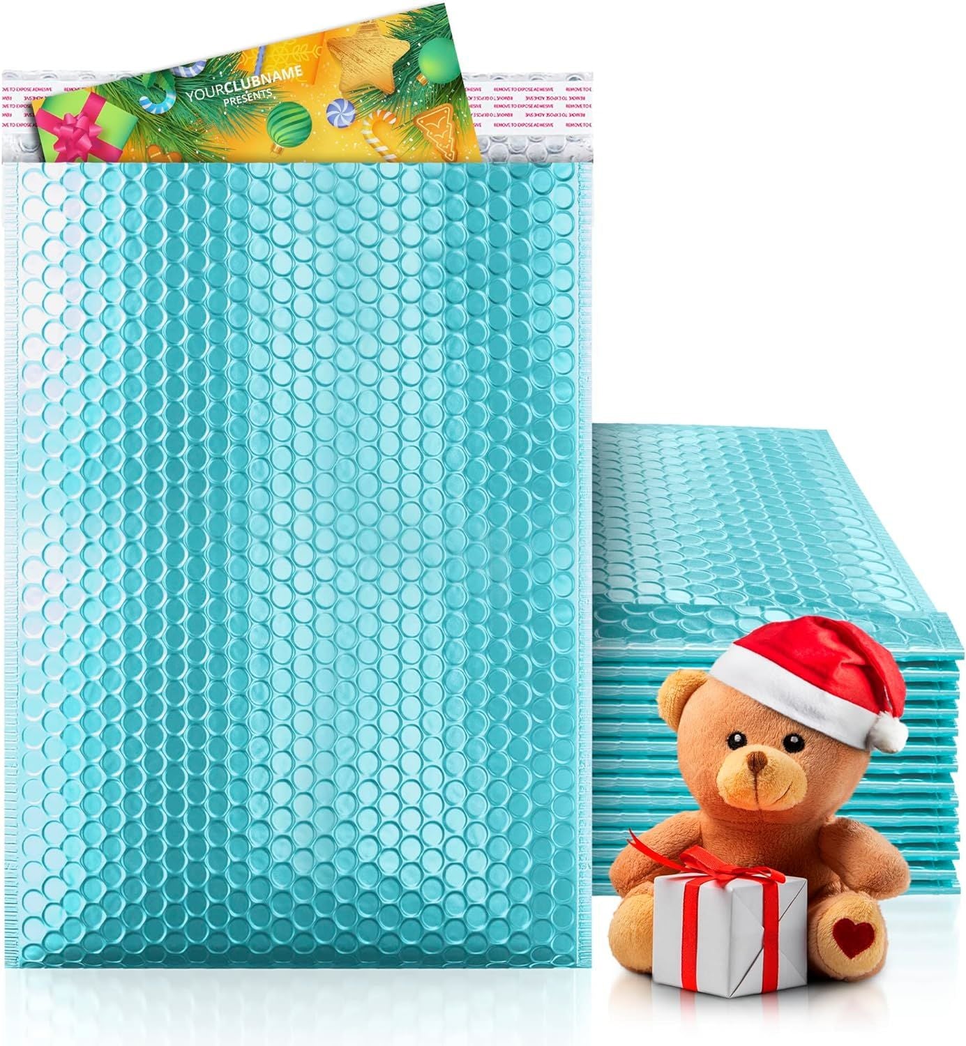 Metallic Ice Blue Bubble Mailers 9.5 x 13.5; Poly Padded Envelopes Pack of 10; Self Adhesive Padded Shipping Envelopes; Peel and Seal Mail Bubble Envelopes; Water-Resistant Bubble Padded Mailers