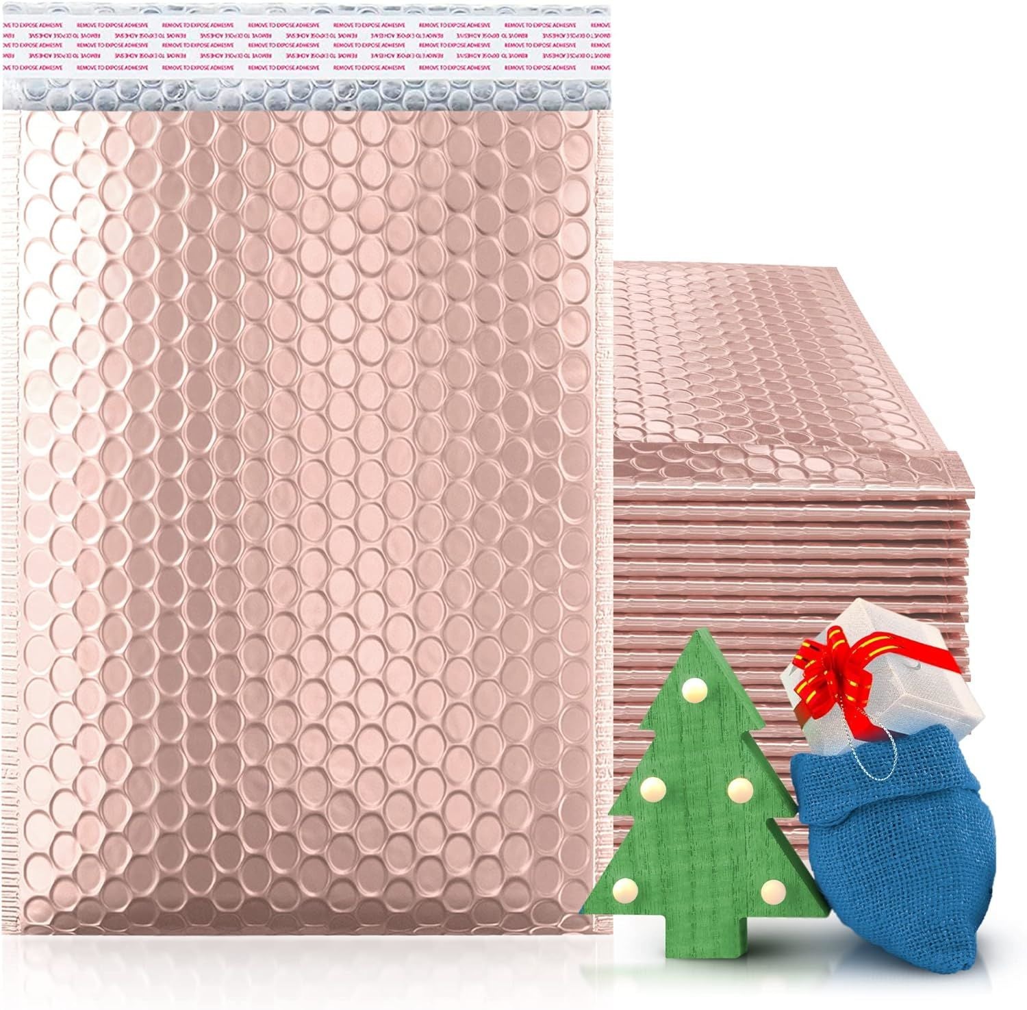 Metallic Rose Gold Bubble Mailers 7.25 x 11; Poly Padded Envelopes Pack of 25; Self Adhesive Padded Shipping Envelopes; Peel and Seal Mail Bubble Envelopes; Water-Resistant Bubble Padded Mailers