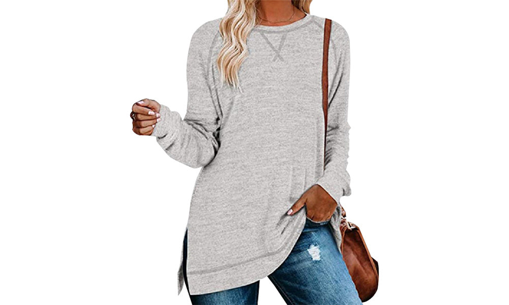 Women Ultra Soft Long Sleeve Loose Casual Side Split Tunic Tops For Winter