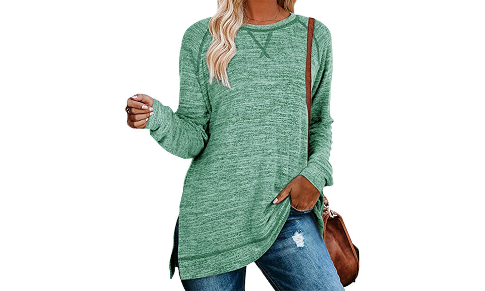 Women Ultra Soft Long Sleeve Loose Casual Side Split Tunic Tops For Winter