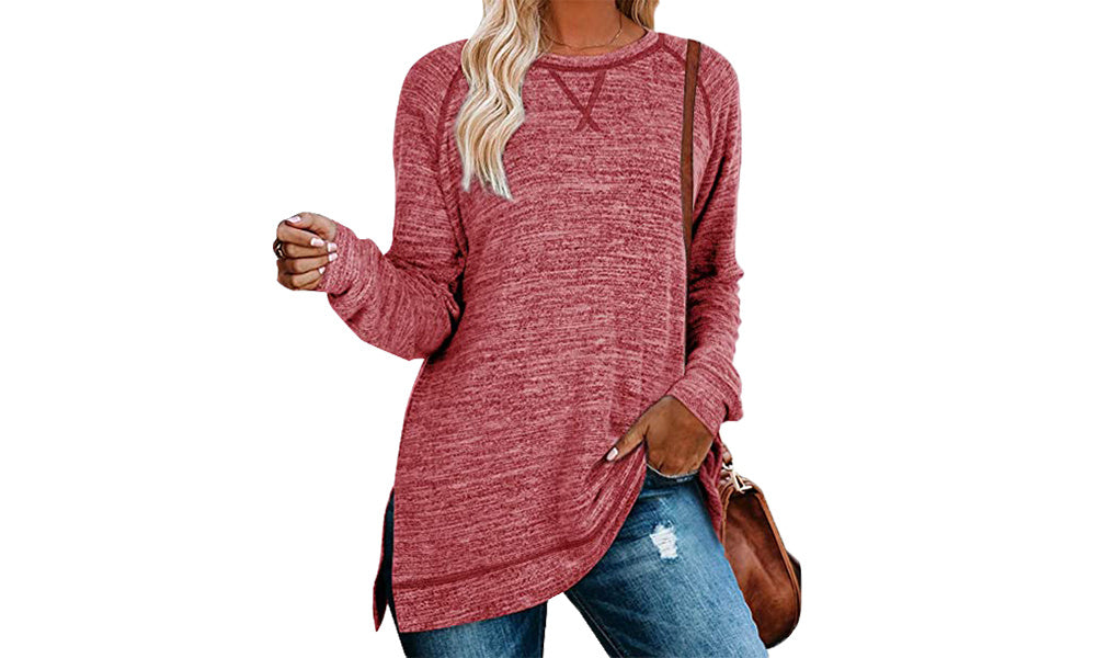 Women Ultra Soft Long Sleeve Loose Casual Side Split Tunic Tops For Winter