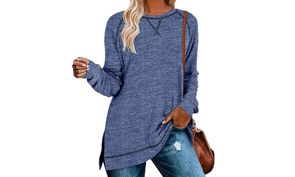 Women Ultra Soft Long Sleeve Loose Casual Side Split Tunic Tops For Winter