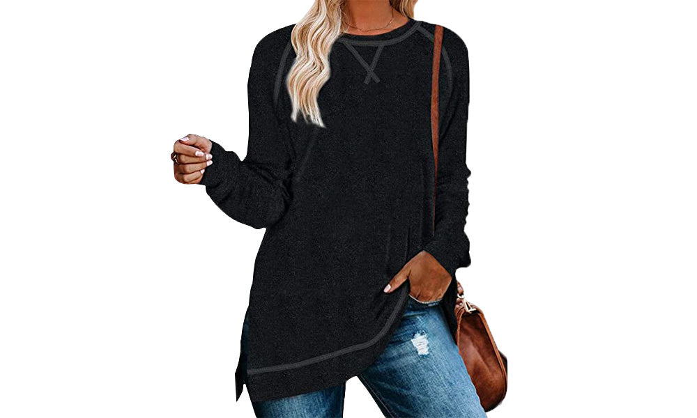 Women Ultra Soft Long Sleeve Loose Casual Side Split Tunic Tops For Winter