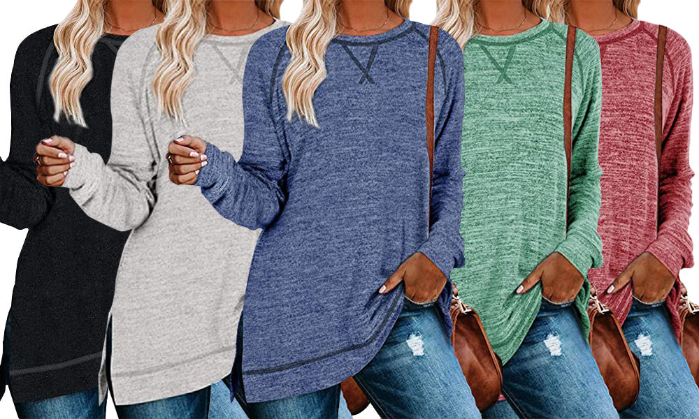 Women Ultra Soft Long Sleeve Loose Casual Side Split Tunic Tops For Winter