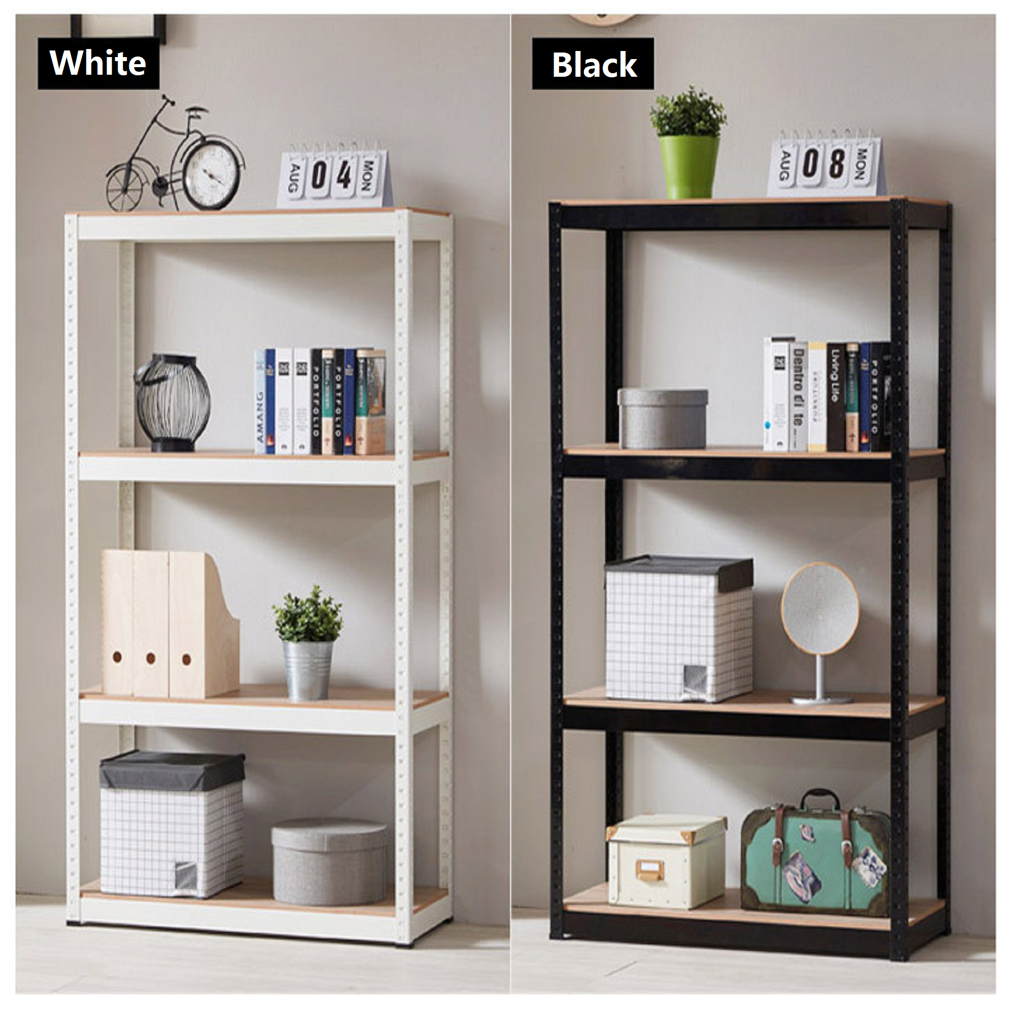 Storage Rack Shelving Unit Storage Shelf Steel Garage Utility Rack 4-Shelf Adjustable Shelves Heavy Duty Display Stand for Books;  Kitchenware;  Tools Bolt-Free Assembly