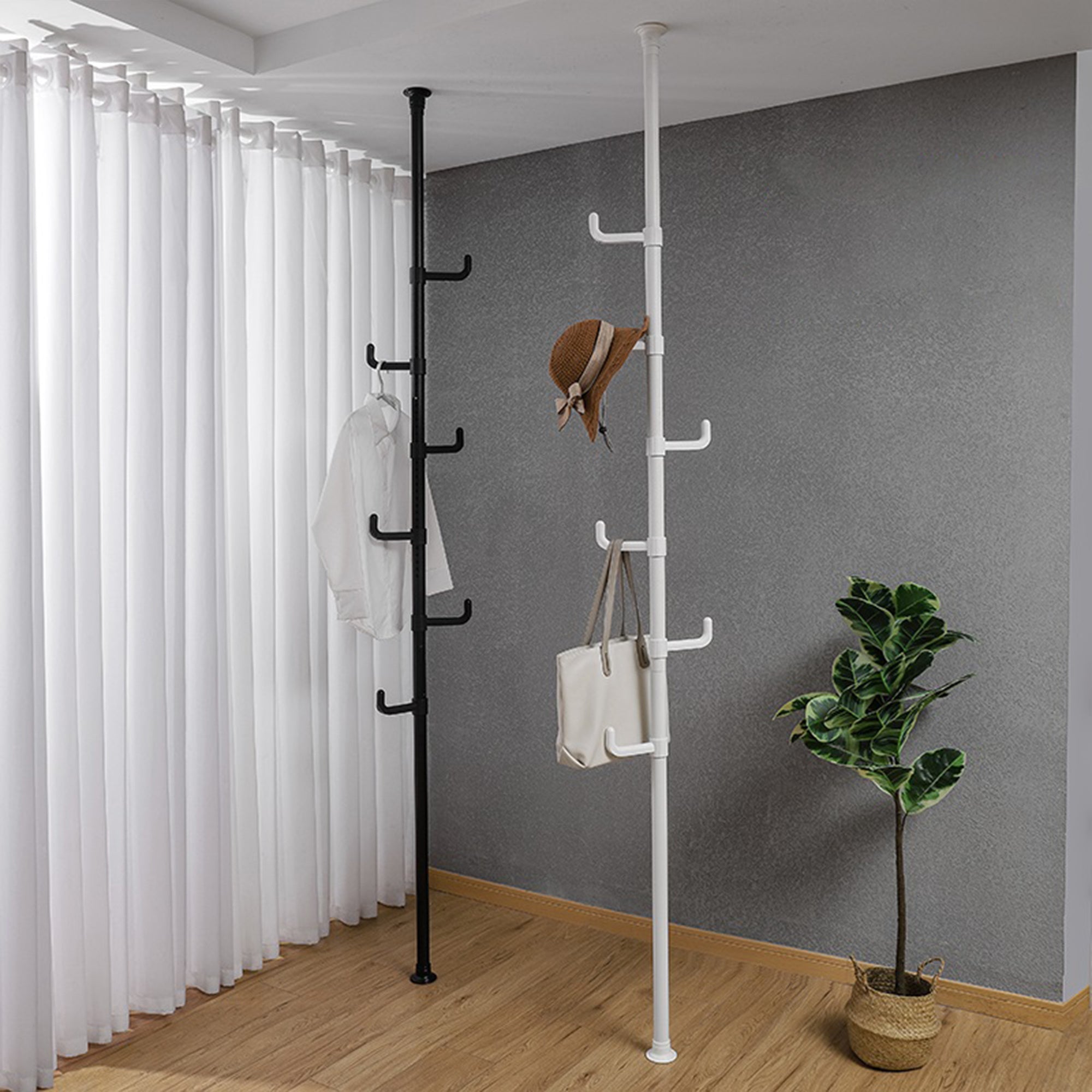 Adjustable Laundry Pole Clothes Drying Rack Coat Hanger DIY Floor to Ceiling Tension Rod Storage Organizer for Indoor;  Balcony