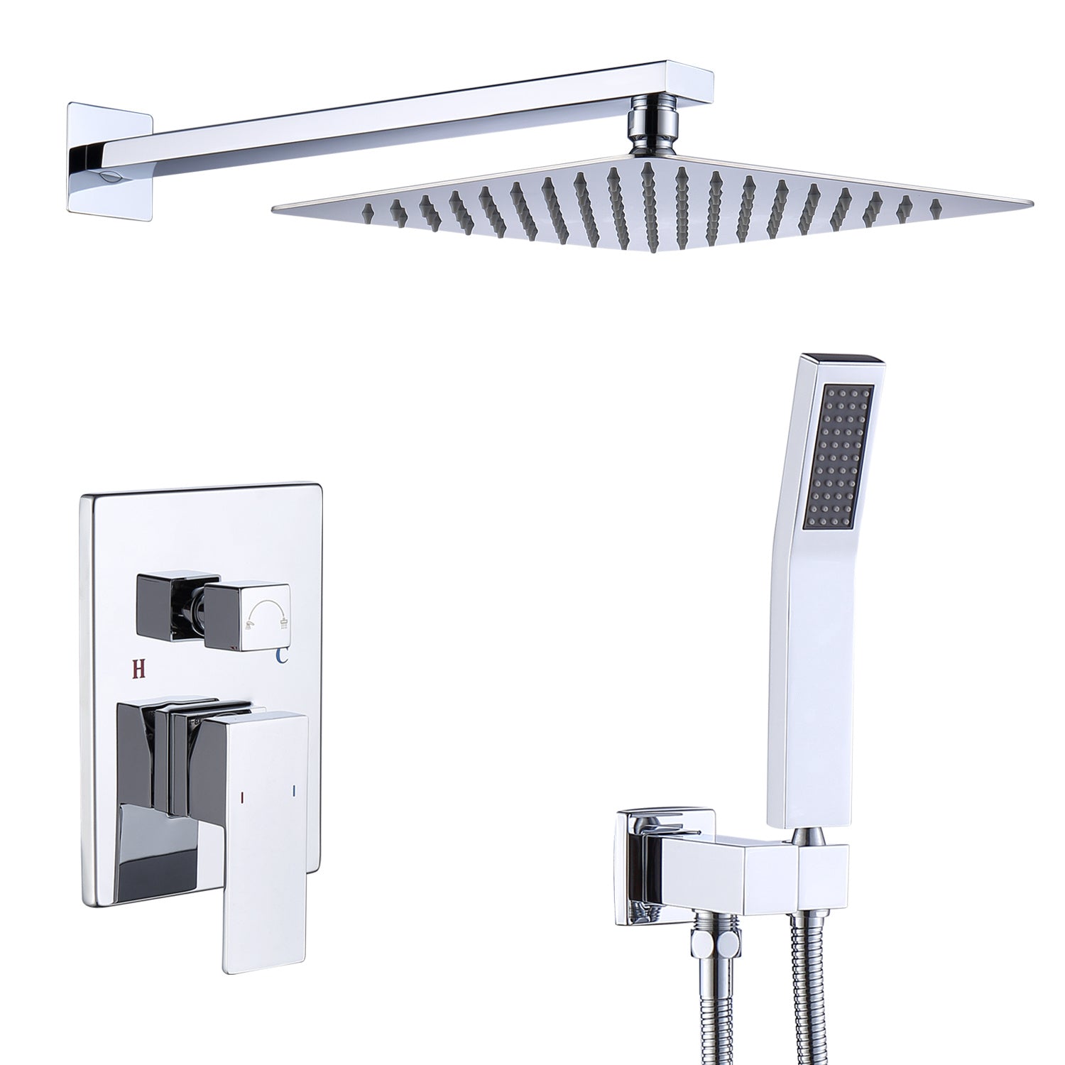 Shower System Shower Faucet Combo Set Wall Mounted with 10" Rainfall Shower Head and handheld shower faucet, Chrome Finish with Brass Valve Rough-In