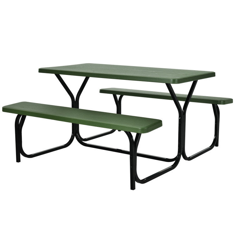 All Weather Outdoor Picnic Table Bench Set with Metal Base Wood