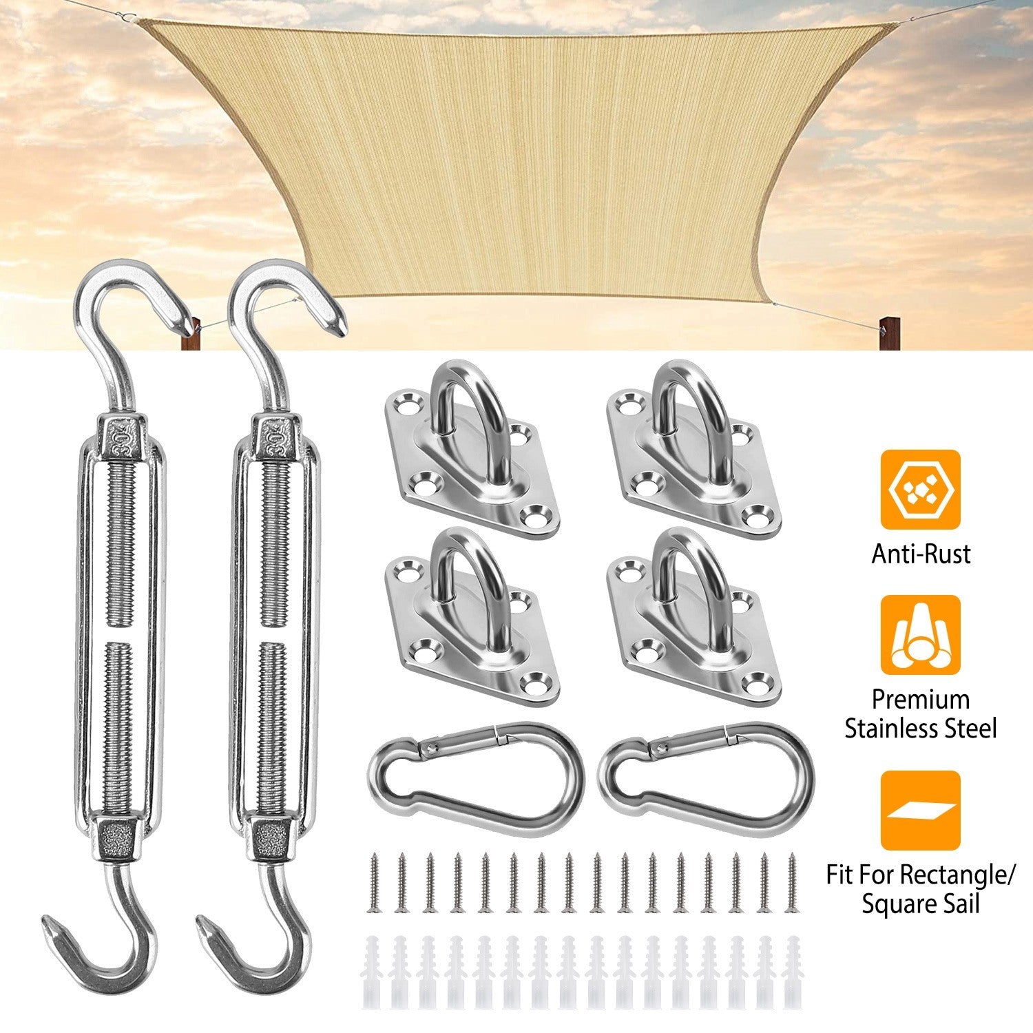 Sun Shade Sail Hardware Kit Stainless Steel Canopy Installation Kit Fixing Accessory