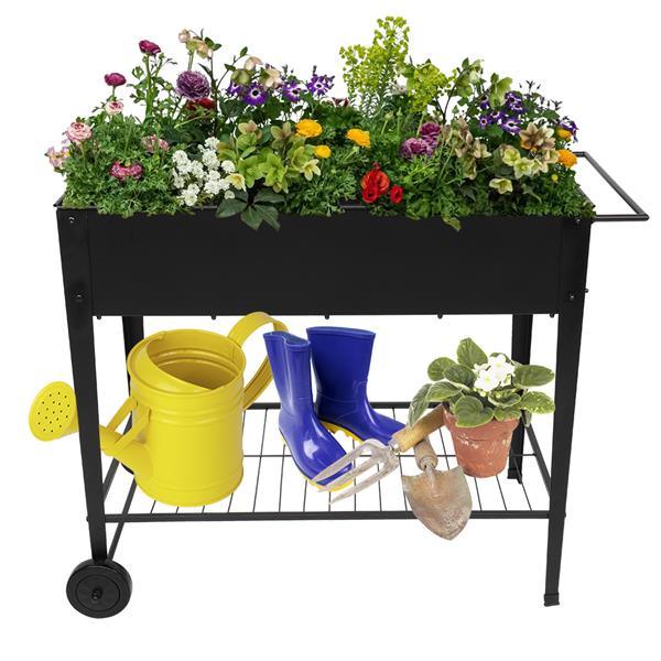 Aveyas Mobile Metal Raised Garden Bed Cart with Legs; Elevated Tall Planter Box with Wheels for Outdoor Indoors House Patio Backyard Vegetables Tomato DIY Herb Grow (Black)