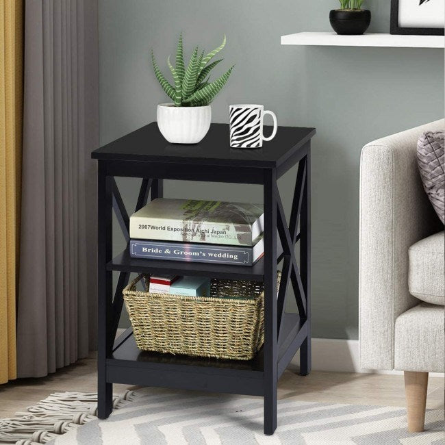 Nightstand 3-Tier X-Design with Storage Shelves