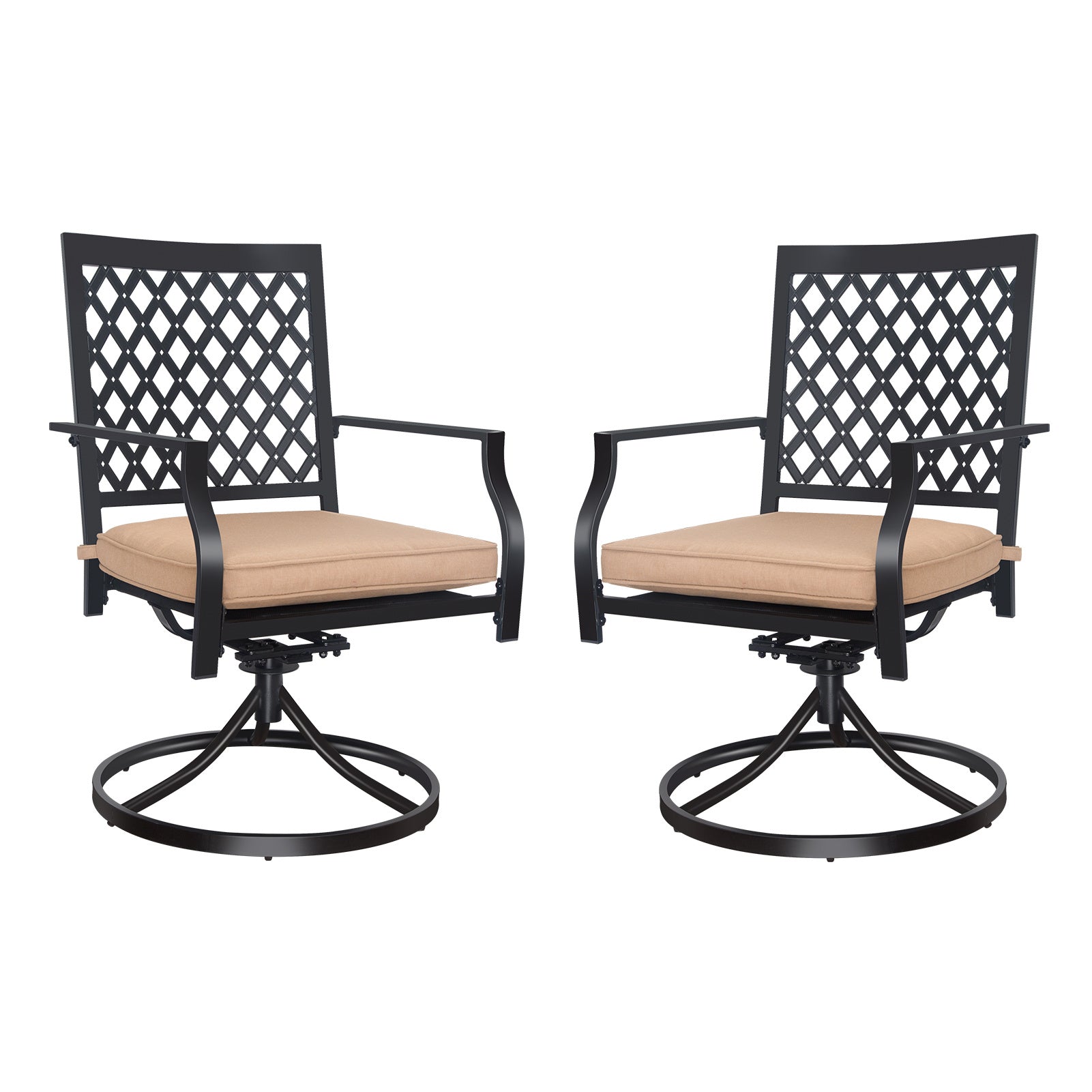 Outdoor Swivel Chairs Set of 2 Patio Metal Dining Rocker Chair with Cushion Surports 300 lbs for Garden Backyard Poolside; Black (2pcs Black-Lattice)