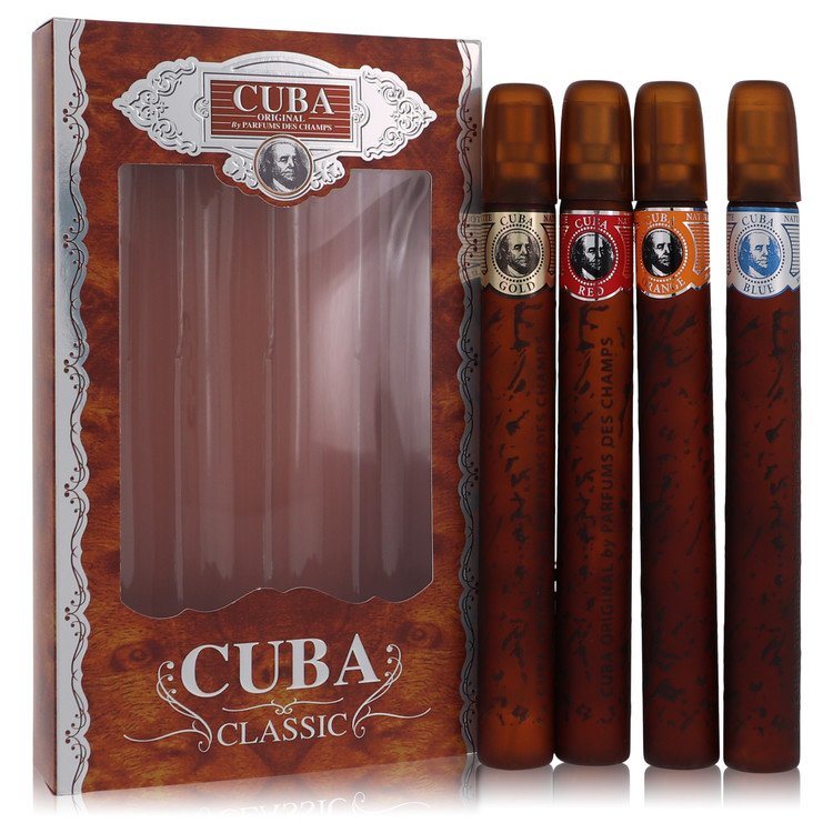 Cuba Orange by Fragluxe Gift Set - Cuba Variety Set includes All Four 1.15 oz Sprays, Cuba Red, Cuba Blue, Cuba Gold and Cuba Orange