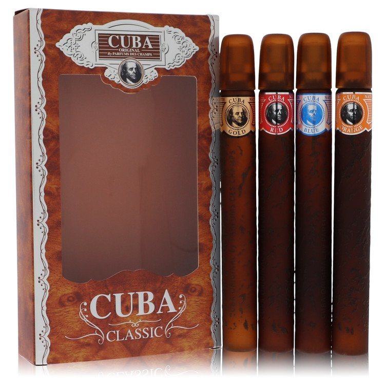 Cuba Gold by Fragluxe Gift Set - Cuba Variety Set includes All Four 1.15 oz Sprays, Cuba Red, Cuba Blue, Cuba Gold and Cuba Orange