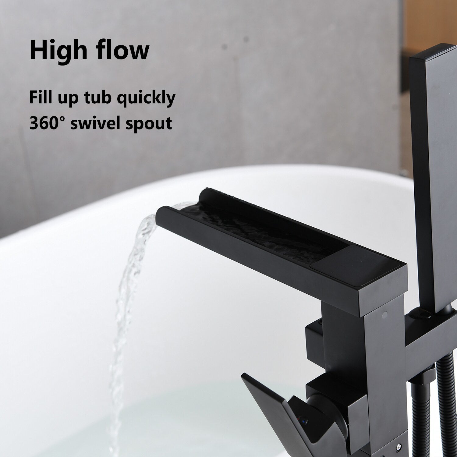 1-Handle Freestanding Bathtub Faucet with Hand Shower, Matte Black