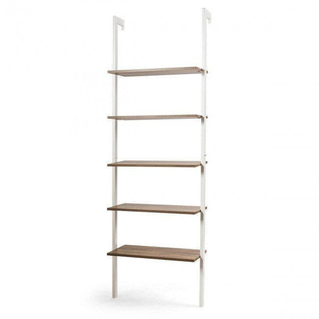 5-Tier Wood Look Ladder Shelf with Metal Frame for Home