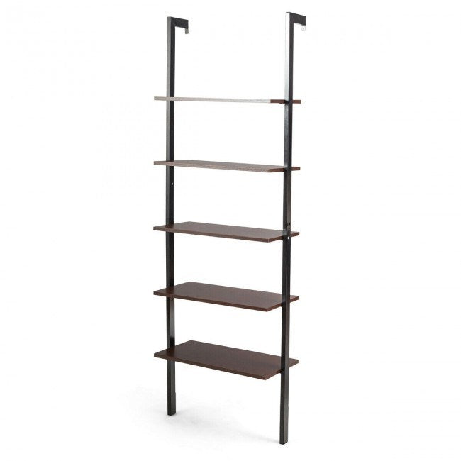 5-Tier Wood Look Ladder Shelf with Metal Frame for Home
