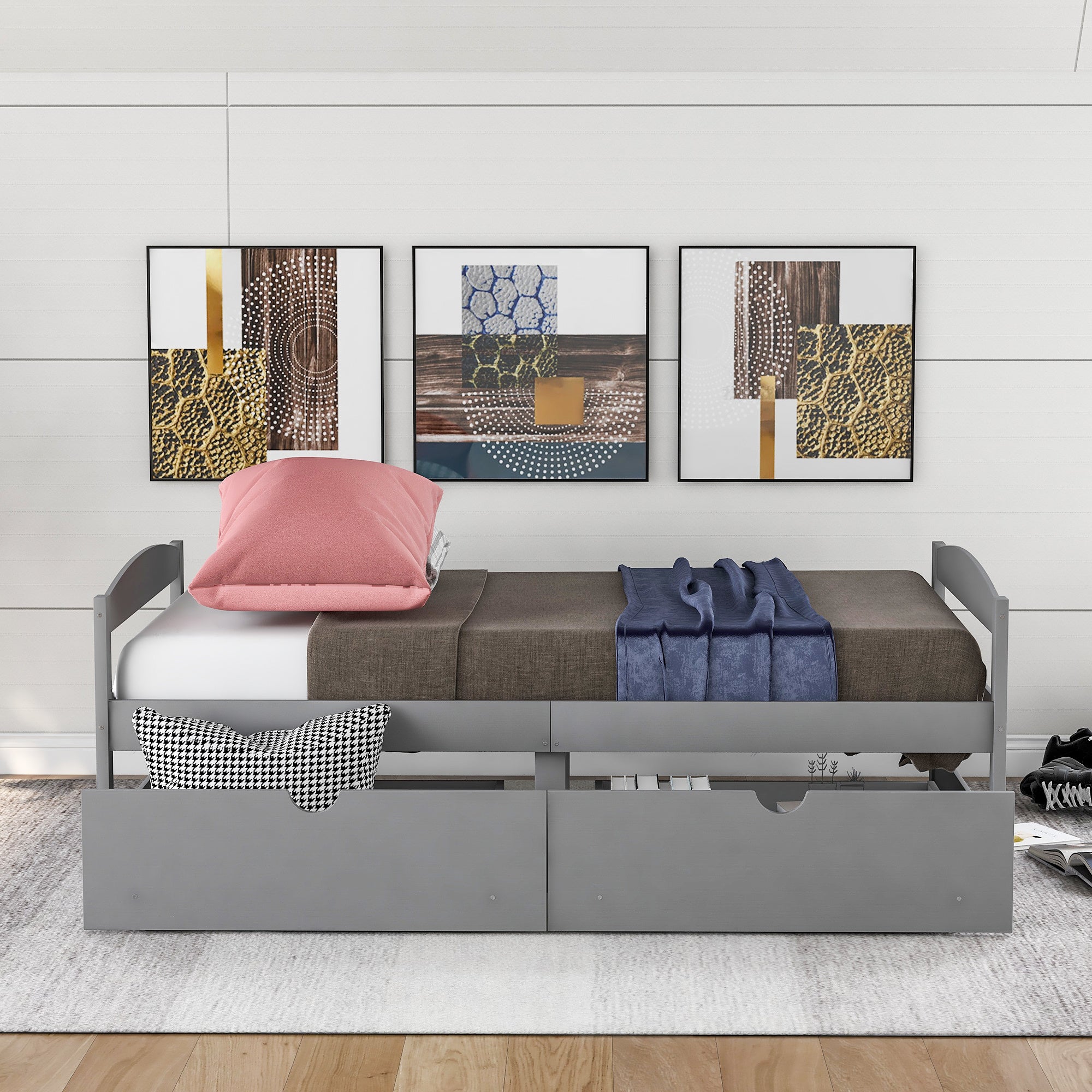 Twin size platform bed, with two drawers