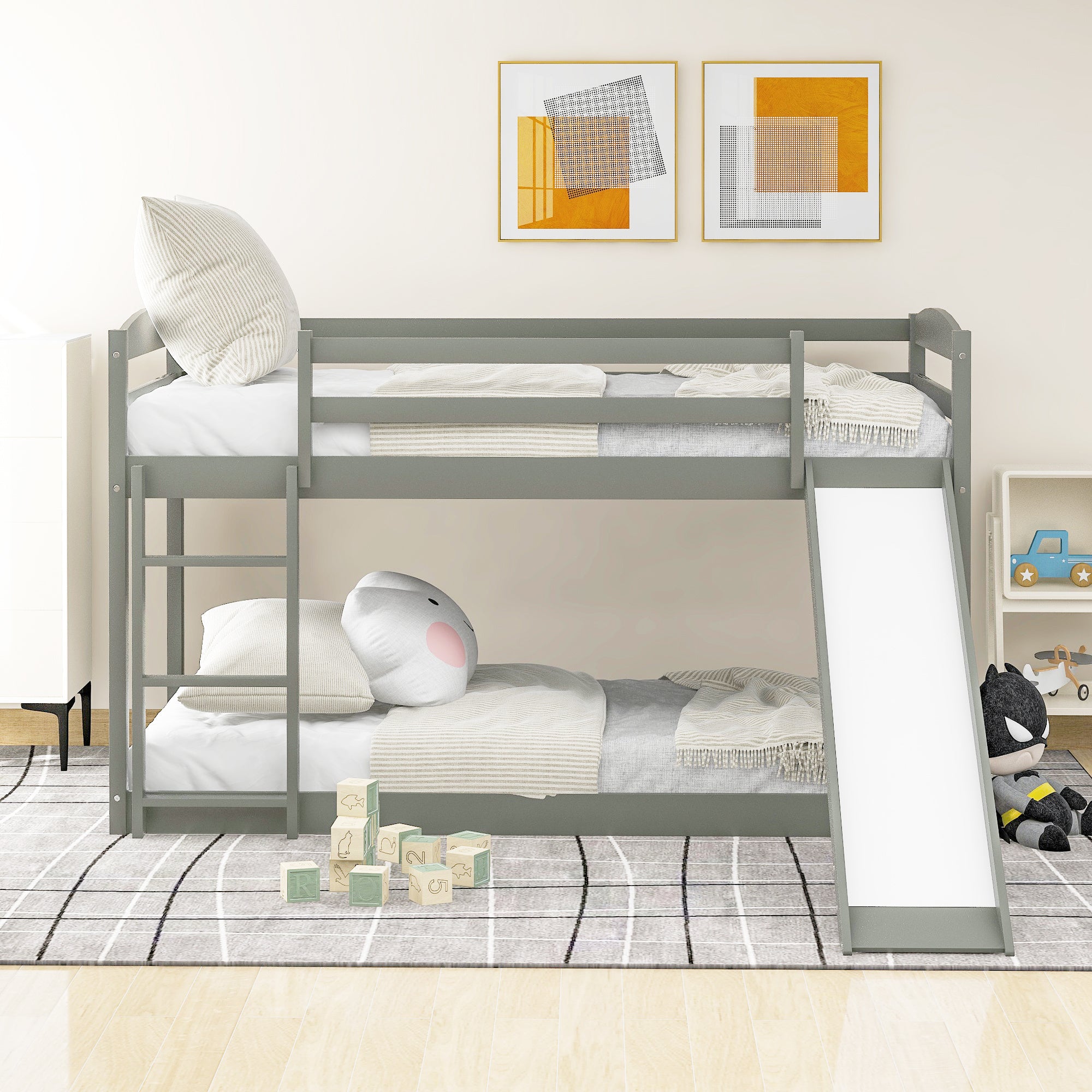 Twin over Twin Bunk Bed with Convertible Slide and Ladder