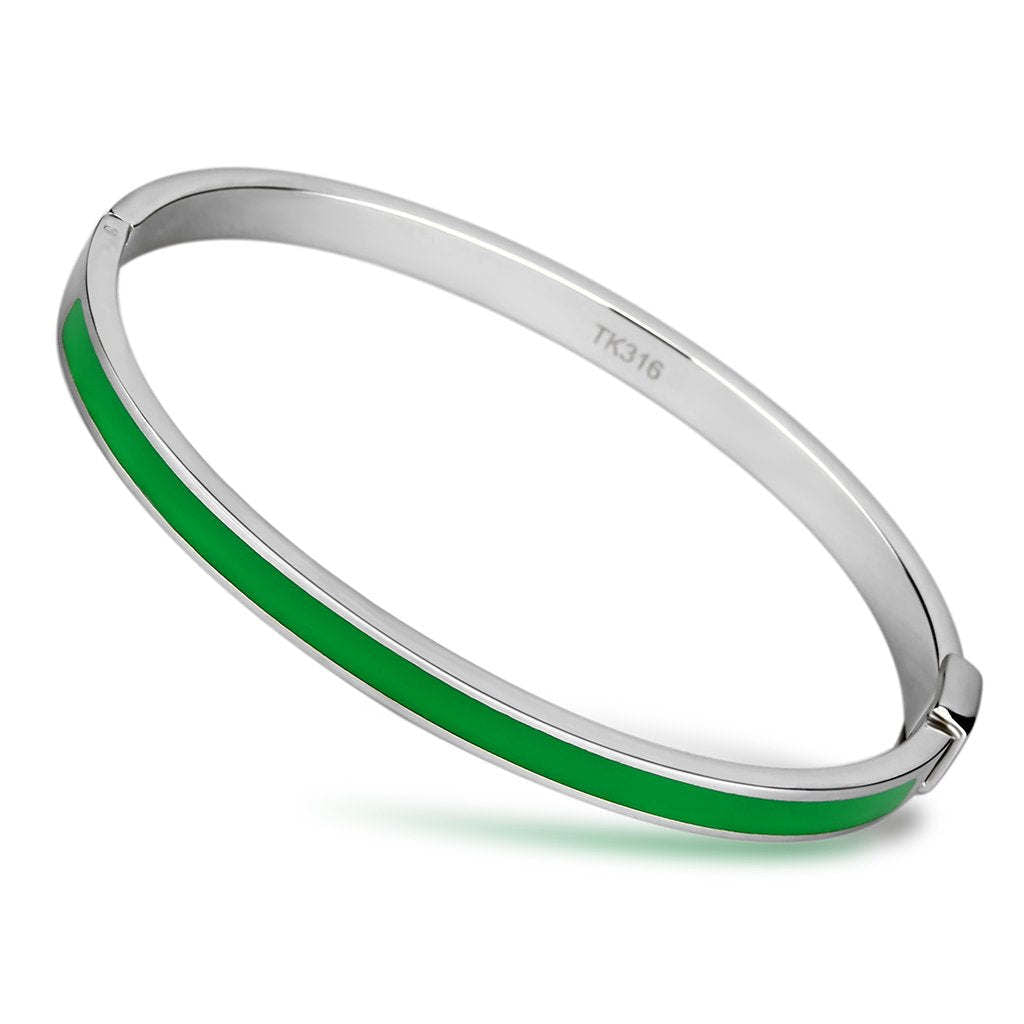 TK745 - High polished (no plating) Stainless Steel Bangle with Epoxy in Emerald