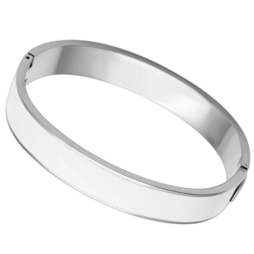 TK789 - High polished (no plating) Stainless Steel Bangle with Epoxy in White