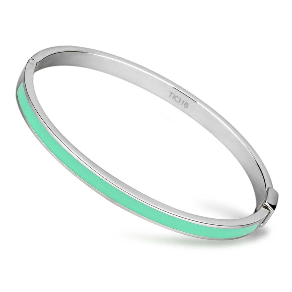 TK743 - High polished (no plating) Stainless Steel Bangle with Epoxy in Turquoise