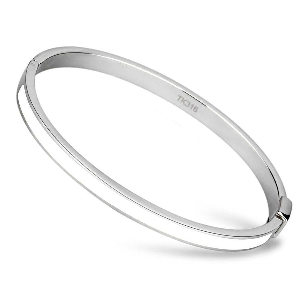 TK740 - High polished (no plating) Stainless Steel Bangle with Epoxy in White