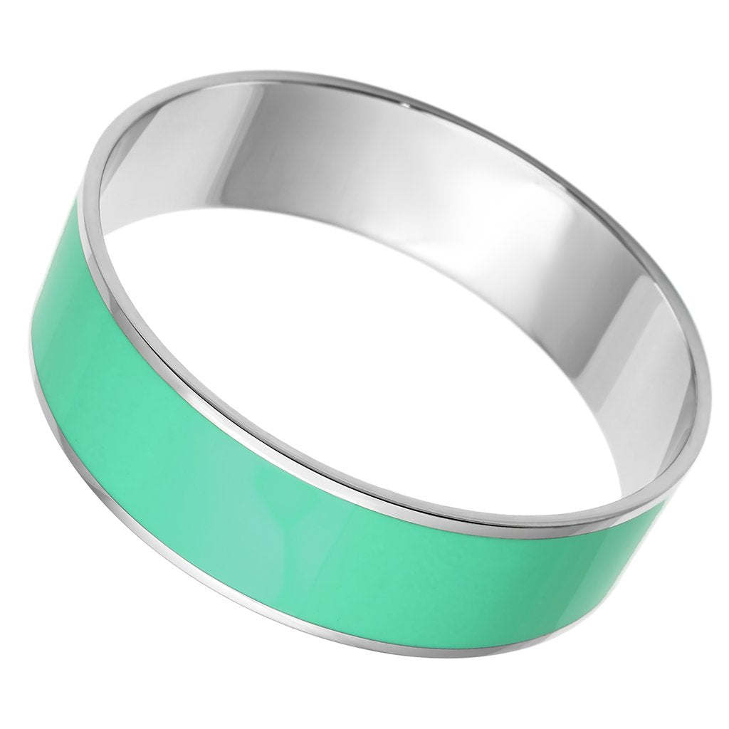 TK786 - High polished (no plating) Stainless Steel Bangle with Epoxy in Turquoise