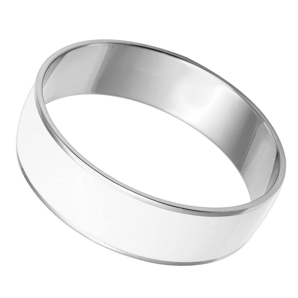 TK784 - High polished (no plating) Stainless Steel Bangle with Epoxy in White