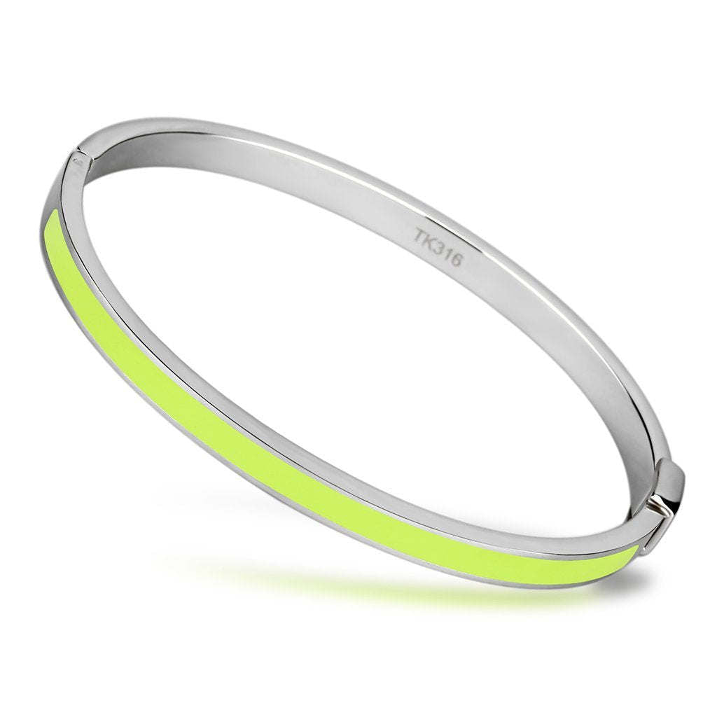 TK746 - High polished (no plating) Stainless Steel Bangle with Epoxy in Apple Green color