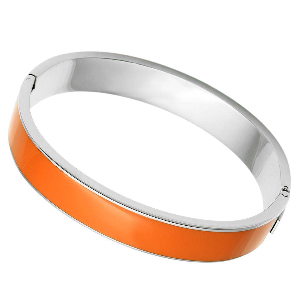 TK788 - High polished (no plating) Stainless Steel Bangle with Epoxy in Orange